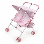 Badger Basket Folding Double Doll Umbrella Stroller - Pink/Gingham -