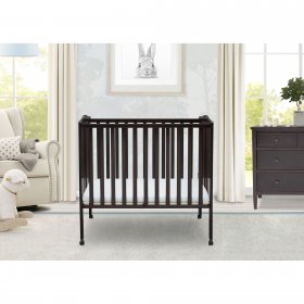 Delta Children Folding Portable Mini Crib with 1.5-inch Mattress, Dark Chocolate