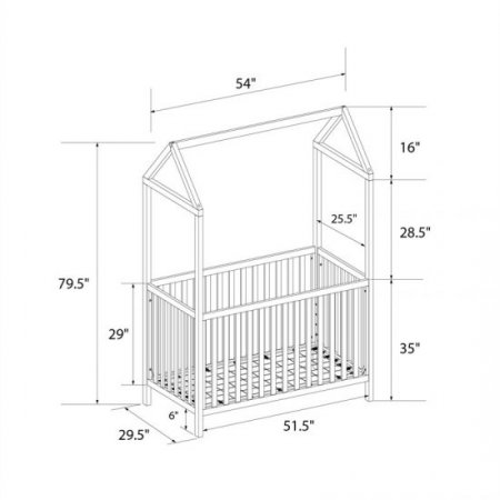 Rosebery Kids Transitional 3-in-1 Convertible Crib with Canopy in Gray