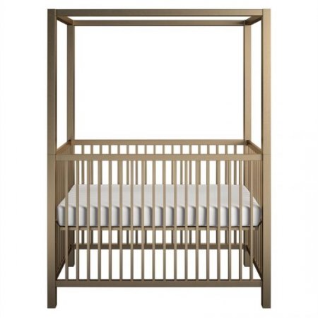 Rosebery Kids Contemporary Adjustable Gold Metal Canopy Crib