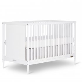 Dream On Me Clover 4 In 1 Modern Island crib With Rounded Spindles I Convertible Crib I Mid- Century Meets Modern I Coordinates With The Clover Changing Table In White Finish