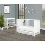 Dream On Me Clover 4 In 1 Modern Island crib With Rounded Spindles I Convertible Crib I Mid- Century Meets Modern I Coordinates With The Clover Changing Table In White Finish