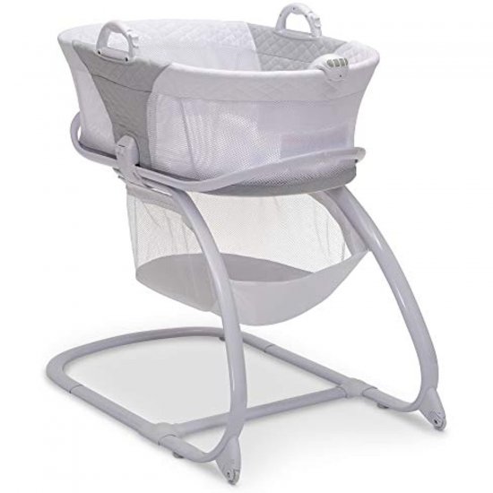 Delta Children 2-in-1 Moses Basket Bedside Bassinet Sleeper - Portable Baby Crib with Wheels & Removable Moses Basket, Grey