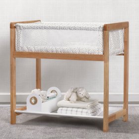 Delta Children Classic Wood Bedside Bassinet Sleeper, Portable Crib with High-End Wood Frame, Paint Dabs