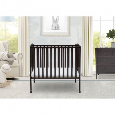 Delta Children Folding Portable Mini Crib with 1.5-inch Mattress, Dark Chocolate