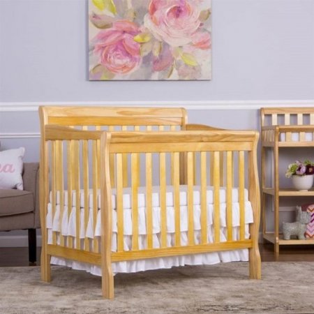 Mini Baby Crib with 3 Drawer Changing Table Dresser Set in Natural