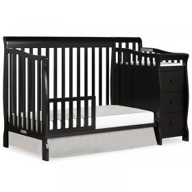 Dream On Me Brody 4-in-1 Fixed-Side Convertible Crib and Changing Table Combo, Black