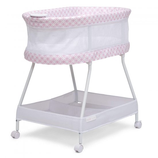 Delta Children Sweet Dreams Bassinet with Airflow Mesh - Bedside Portable Crib with Vibration, Lights and Music, Pink Infinity