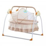 OUKANING Khaki Electric Cradle Foldable Baby Swings Bed with Safety Belt Infant Automatic Intelligent Sleeping Bassinet with Music