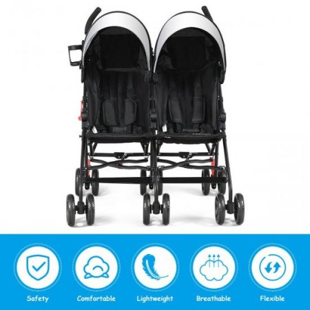 Baby-joy Foldable Twin Baby Double Stroller Kids Ultralight Umbrella Stroller Pushchair