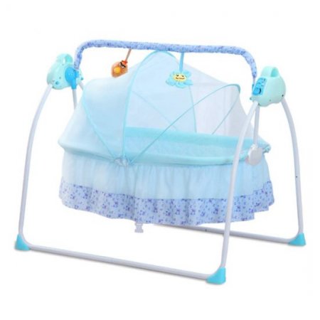 Aohuada Bluetooth Electric Cradle Baby Swing Infant Bed Cot Crib Rocking Basket Newborn Bassinet 0-24 Months 25kg Automatic Intelligent Sleeping(Blue)