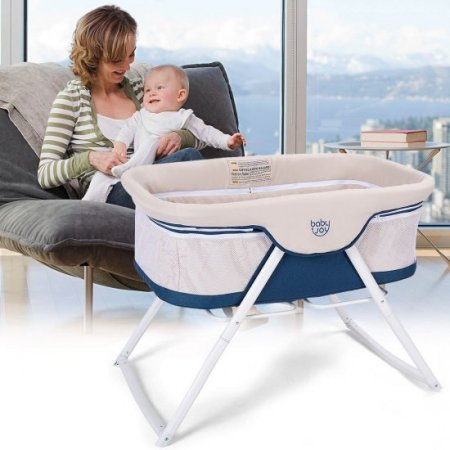 BabyJoy Foldaway Baby Bassinet Crib Newborn Rocking Sleeper Traveler Portable /Bag Beige