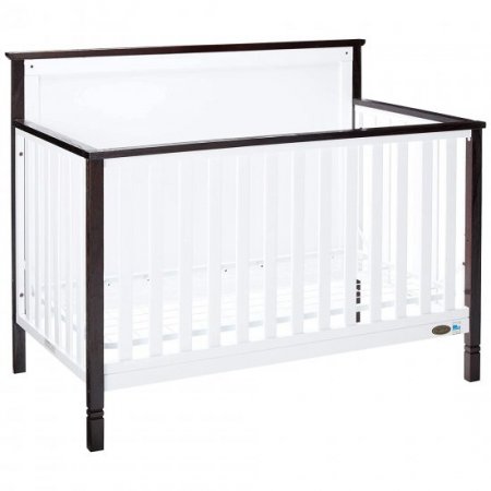 Dream On Me Alexa II 5 in 1 Convertible Crib in White with Wire Brushed Charcoal, Greenguard Gold Certified