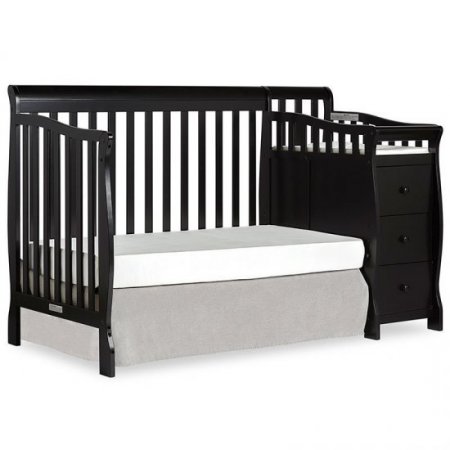 Dream On Me Brody 4-in-1 Fixed-Side Convertible Crib and Changing Table Combo, Black