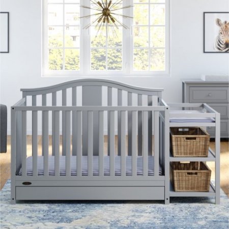 Graco Solano 4-in-1 Convertible Crib and Changer with Drawer, Pebble Gray