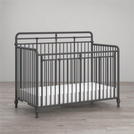 Rosebery Kids Traditional Metal 3 in 1 Convertible Crib in Grey