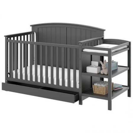 Rosebery Kids Traditional 3 Piece Wood Convertible Crib Set in Gray