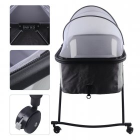 OUKANING Gray-Black Foldable Baby Infant Crib Basket Sleeper Bed Cradle Bassinet