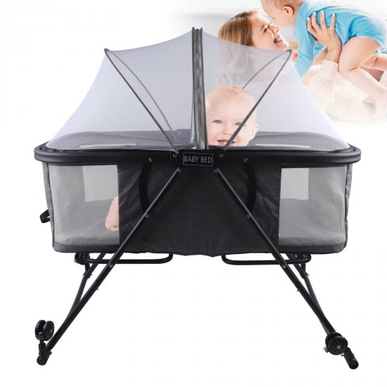 OUKANING Gray-Black Foldable Baby Infant Crib Basket Sleeper Bed Cradle Bassinet