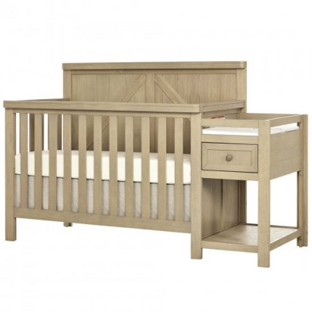 Slumber Baby Meadowland 5-In-1 Convertible Crib And Changer Combo I Attached Changer I Removable Changing Pad I Space-Saving Storage I Farmhouse Design In Sugar Cane