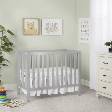 Dream On Me Edgewood 4-in-1 Convertible Mini Crib, Cool Grey