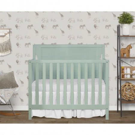 Dream On Me Bellport 4 in 1 Convertible Mini/ Portable Crib I Mini Baby Crib I Includes 1.5 Mattress In Light Seafoam Green