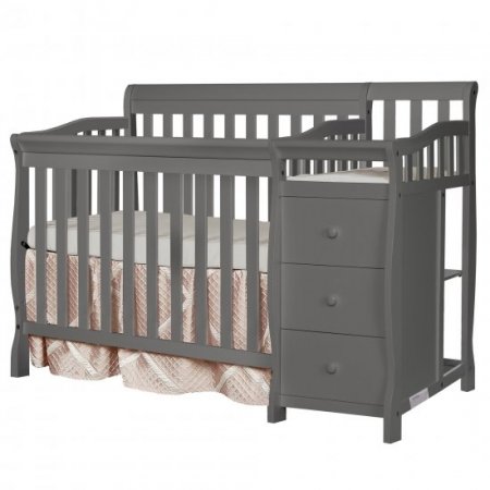 Dream On Me Jayden 4-in-1 Convertible Mini Crib and Changer - Bed frame and Mattress not included, Storm Gray