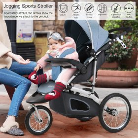 Baby Jogging Stroller for Toddler Kids 3 Wheels Compact Single City Jogger Strollers All Terrain Jog Travel System with Parent Console Anti-Shock Rubber Tires, Blue