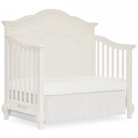 Evolur Aurora Deluxe Edition 5 in 1 Curved Convertible Crib I Fairytale Nursery I Easily Converts to Toddler Bed, 3-Position Adjustable Mattress Support I Curved Headboard And Footboard in Ivory Lace