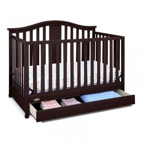 Rosebery Kids Traditional 4-in-1 Wood Convertible Crib with Drawer in Espresso