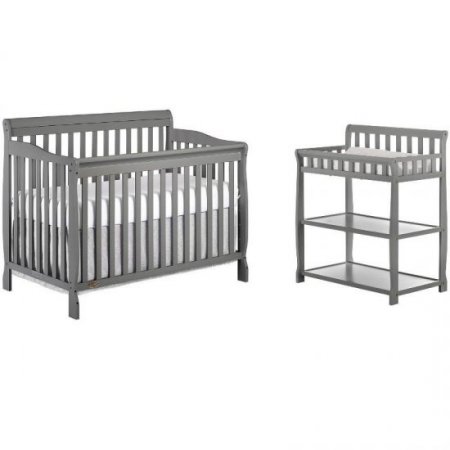 Baby Crib with Changing Table 2 Piece Set in Gray