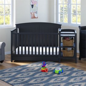 Baby Crib with Changing Table and 6 Drawer Double Dresser Set in Slate Gray