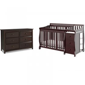 Baby Crib with Changing Table and 6 Drawer Double Dresser Set in Espresso