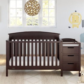 Rosebery Kids Traditional 5 in 1 Convertible Crib and Changer Set in Espresso