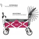 Creative Outdoor Collapsible Folding Push Pull Wagon Stroller Cart for Kids | Sun & Rain Shade | Hot Pink