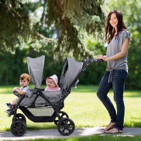 Foldable Double Baby Stroller Lightweight Front & Back Seats Pushchair Gray