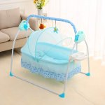 Aohuada Bluetooth Electric Cradle Baby Swing Infant Bed Cot Crib Rocking Basket Newborn Bassinet 0-24 Months 25kg Automatic Intelligent Sleeping(Blue)