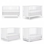 Dream On Me Clover 4 In 1 Modern Island crib With Rounded Spindles I Convertible Crib I Mid- Century Meets Modern I Coordinates With The Clover Changing Table In White Finish