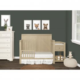 Slumber Baby Meadowland 5-In-1 Convertible Crib And Changer Combo I Attached Changer I Removable Changing Pad I Space-Saving Storage I Farmhouse Design In Sugar Cane