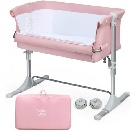 Costway Babyjoy Portable Baby Bed Side Sleeper Infant Travel Bassinet Crib W/Carrying Bag Pink