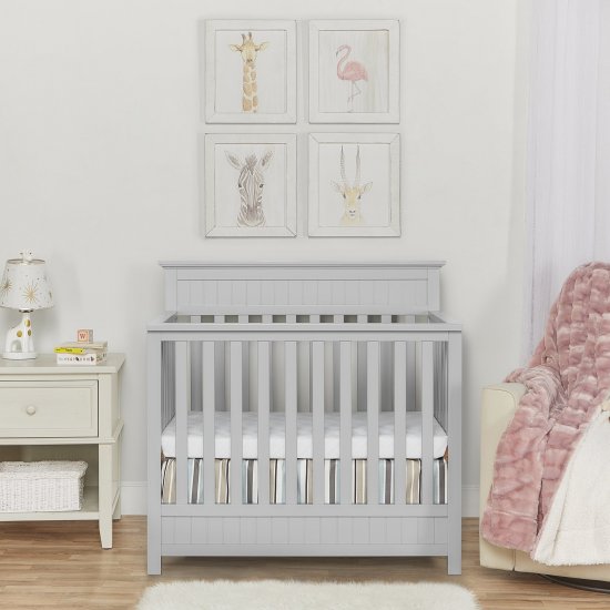 Dream On Me Harbor 4-in-1 Convertible Mini Crib, Pebble Gray