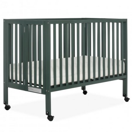 Dream On Me Quinn Full-Size Folding Crib, Removable Wheels, Modern Nursey, Adjustable Mattress Support, Patent Folding System in Olive