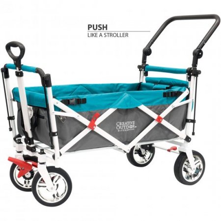 Creative Outdoor Push Pull Collapsible Folding Wagon Stroller Cart for Kids | Silver Series Plus | Beach Park Garden & Tailgate (Teal)