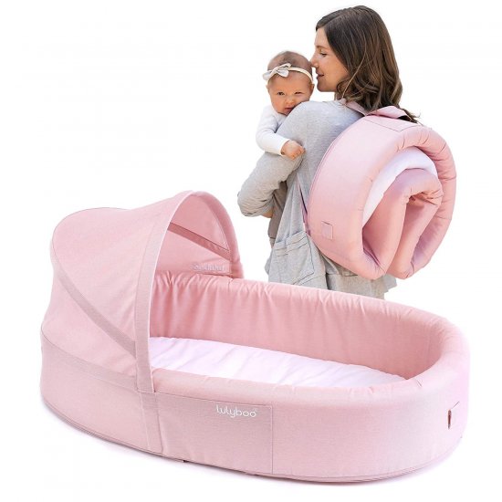 Lulyboo to-Go Baby Lounge - On The Go Baby Lounger Backpack - Combines Crib, Playpen and Changing Station, Blush