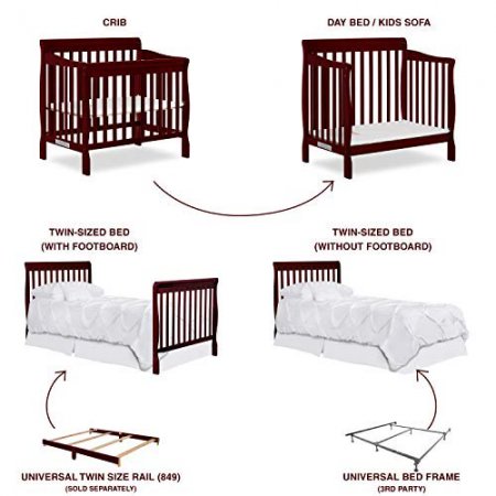 Dream On Me, Aden 4-in-1 Convertible Mini Crib, Cherry