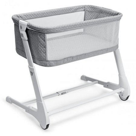 Costway Babyjoy Baby Side Bassinet Bedside Sleeper Washable Mattress Height Adjustable Grey