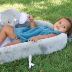 Lulyzoo Baby Infant-to-Toddler Lounge travel lightweight cozy portable Activity plush animal Play Mat & Bed Fold to a backpack, Elephant