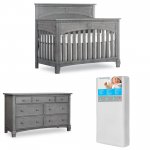 evolur Santa Fe 5-in-1 Convertible Crib and Double Dresser in Storm Grey with FREE 260 Coil Crib and Toddler Mattress