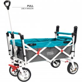 Creative Outdoor Push Pull Collapsible Folding Wagon Stroller Cart for Kids | Silver Series Plus | Beach Park Garden & Tailgate (Teal)