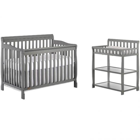 Baby Crib with Changing Table 2 Piece Set in Gray